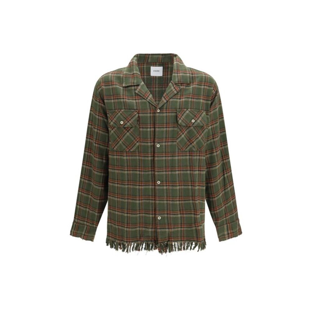Found Men Raw-Cut Fringe Plaid Shirt